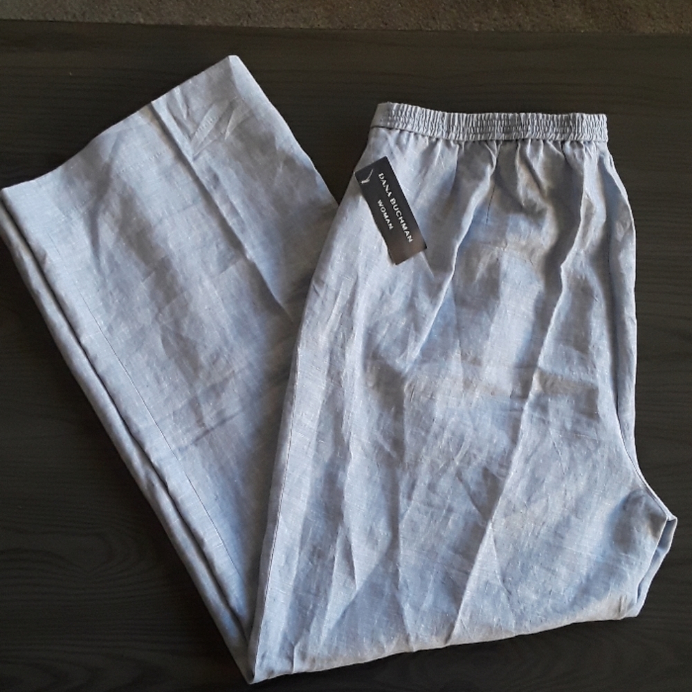 Dana Buchman Pale Blue 100% Linen Wide Leg Pants